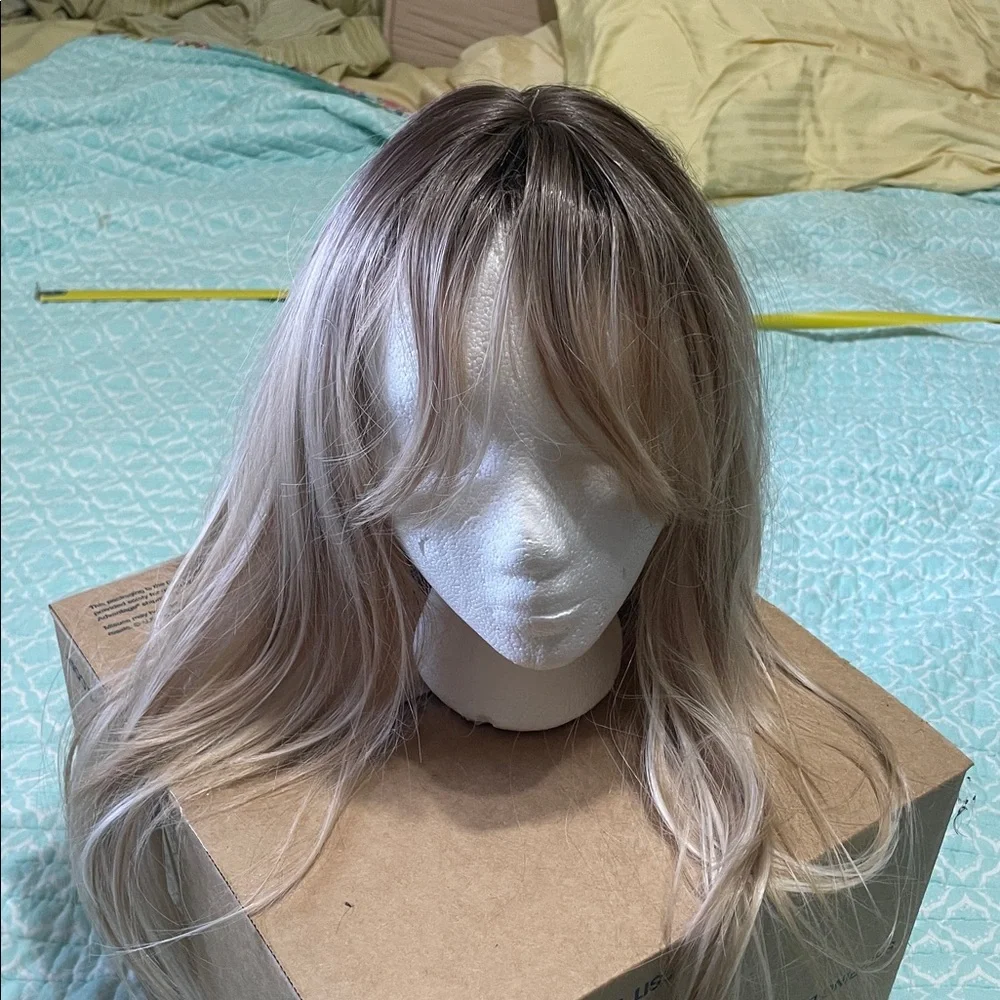 rooted, platinum, blonde, honey, blonde and brown synthetic wig